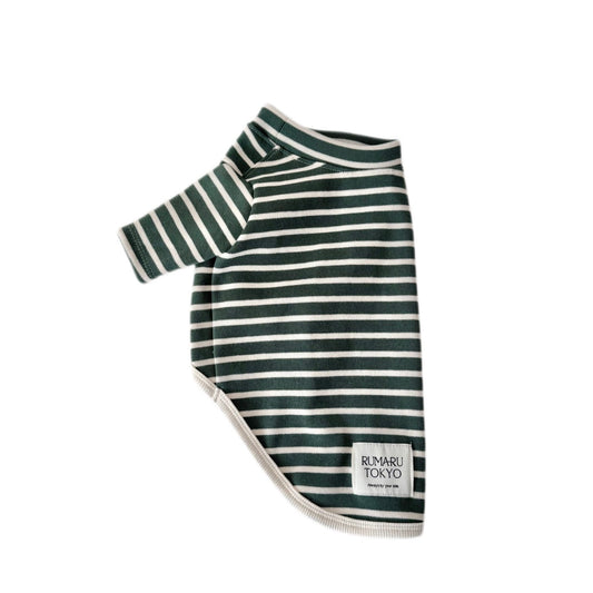 リブボーダートップス/ロンパース (グリーン)