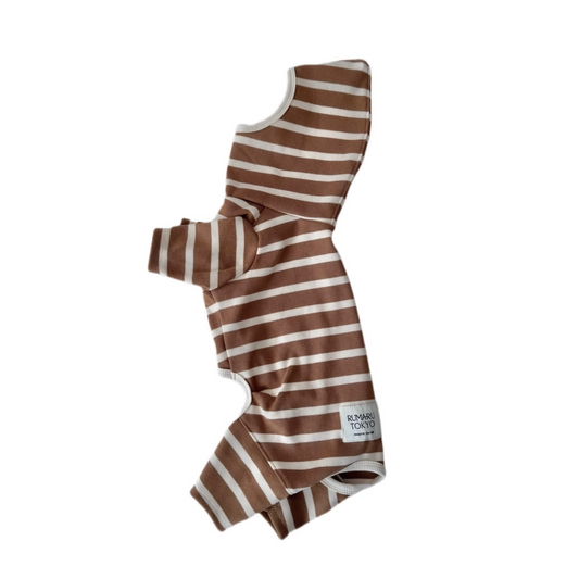 リブボーダートップス/ロンパース (ベージュ)